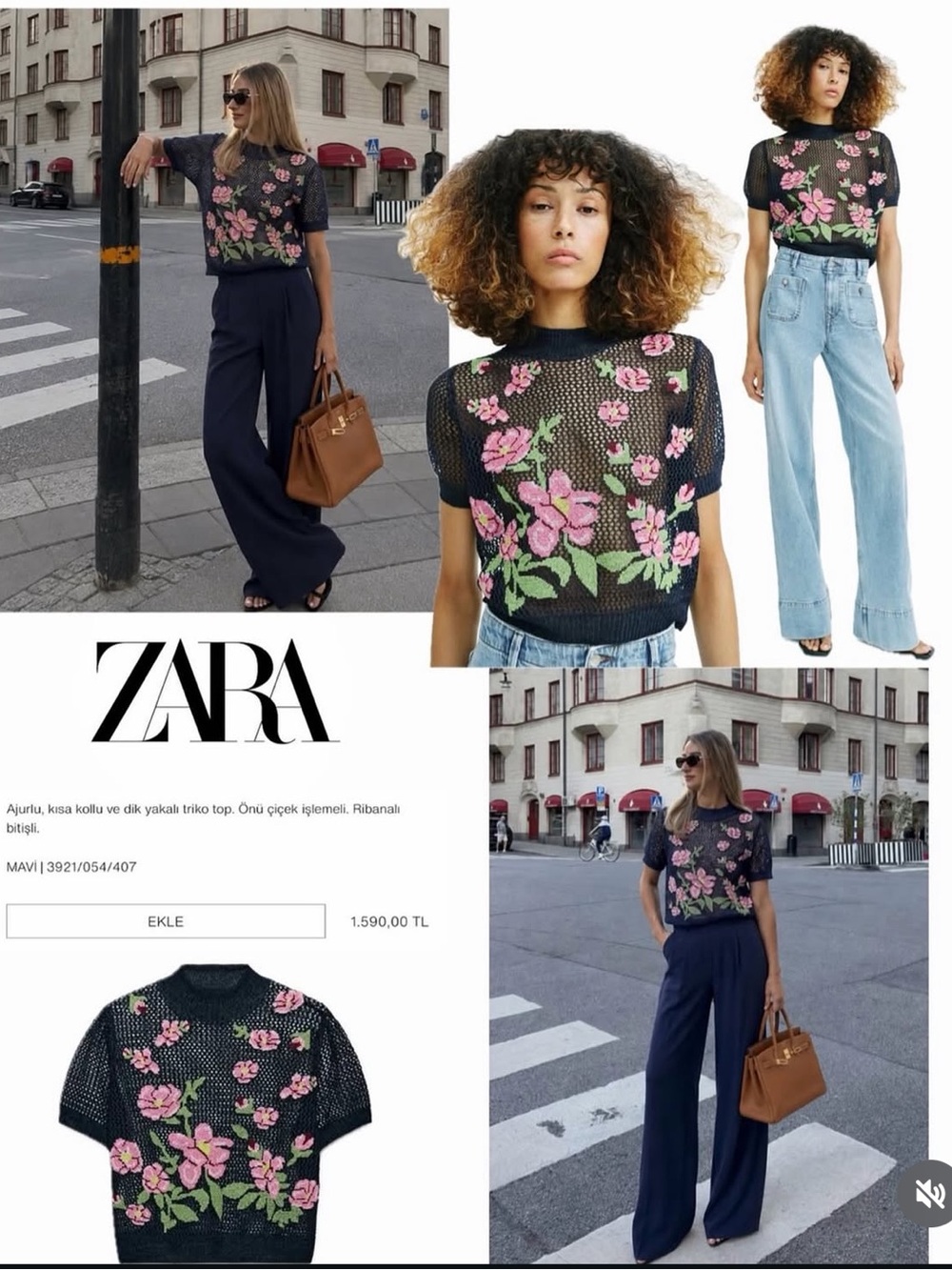 ZARA FLORAL EMBROIDERED KNIT TOP